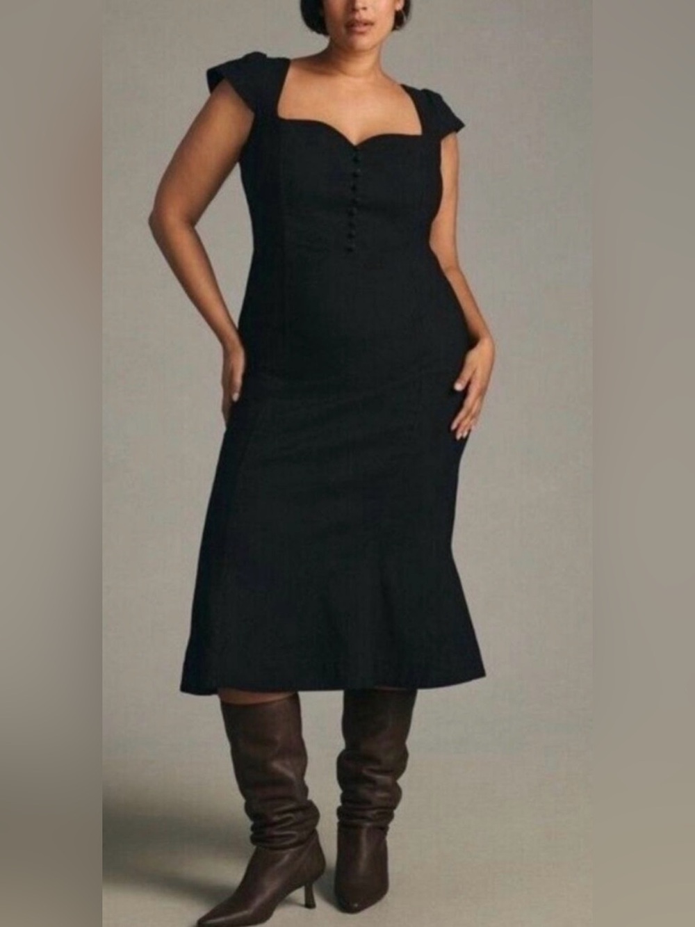 Anthropologie Maeve Cecily Fit & Flare Sweetheart Dress Black 1X Plus NWT
